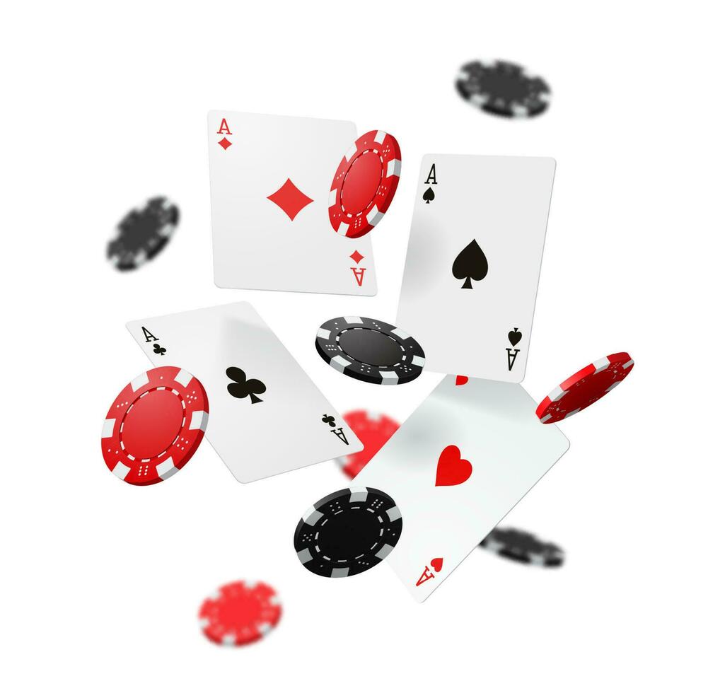 Flying casino gambling poker cards and chips vector