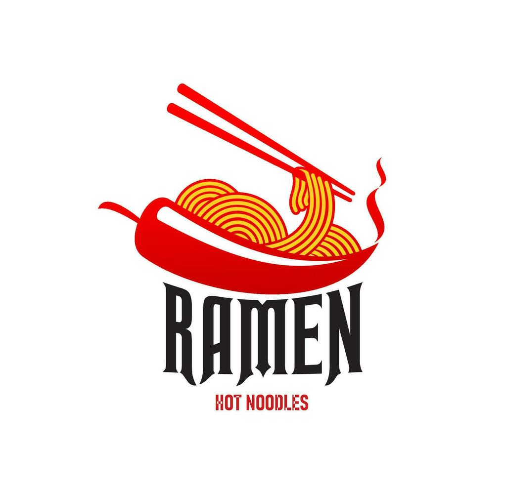 Hot ramen noodles with chopsticks and steam icon vector