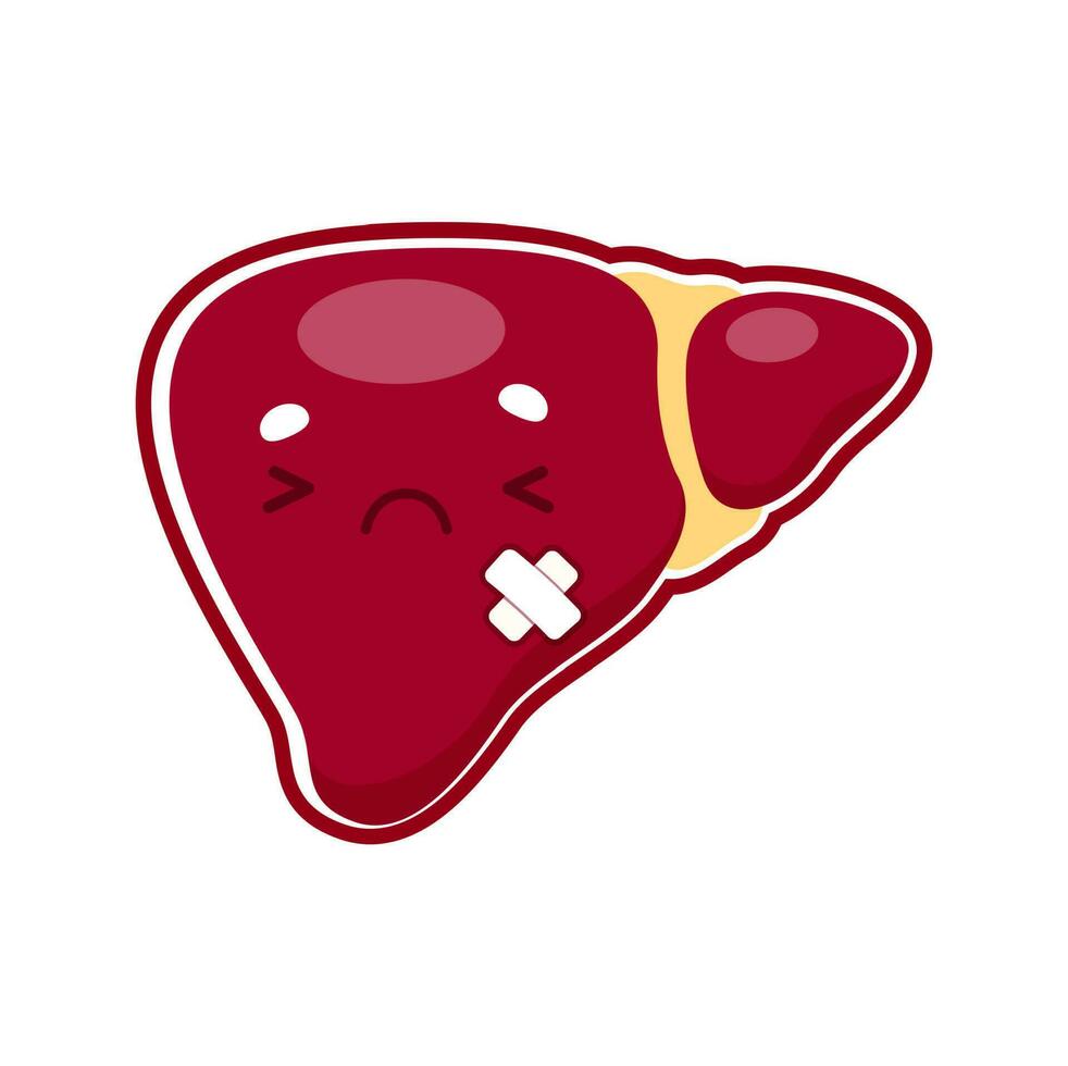 Liver, sick organ character, injured or unhealthy vector