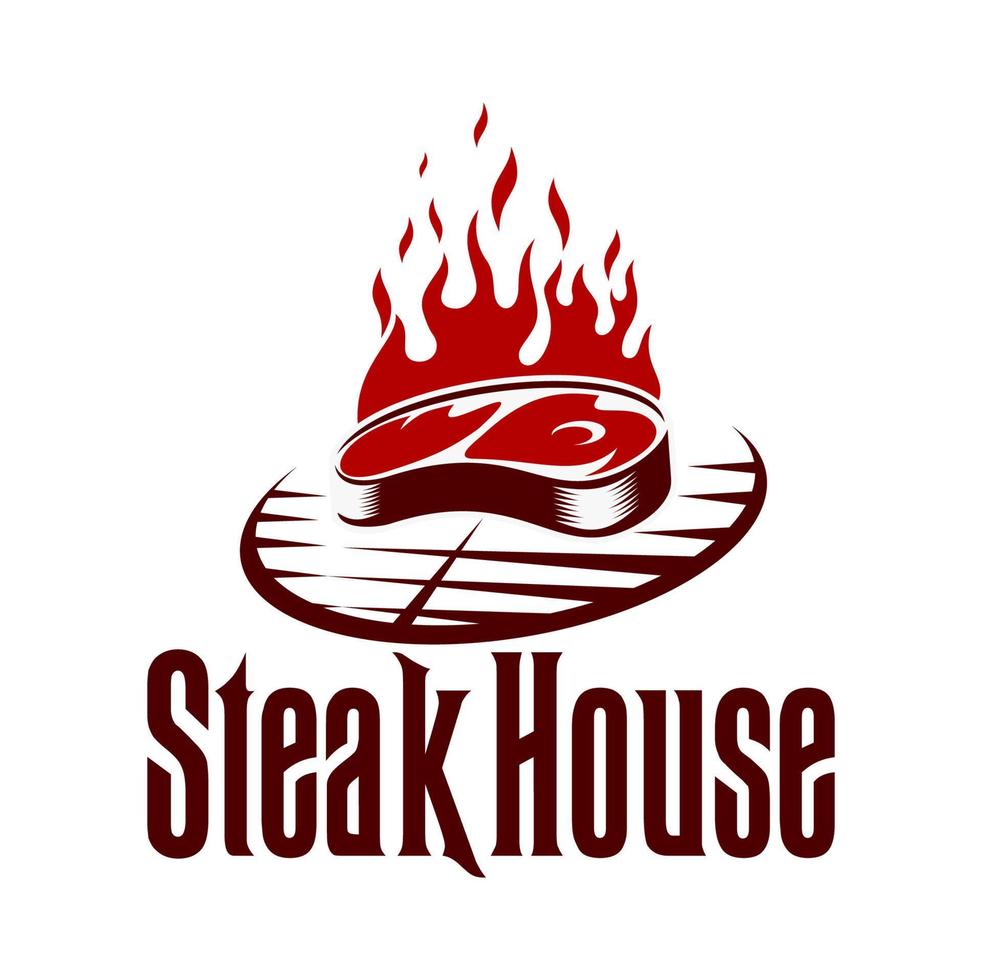 Steak grill icon, barbecue or bbq meat food vector