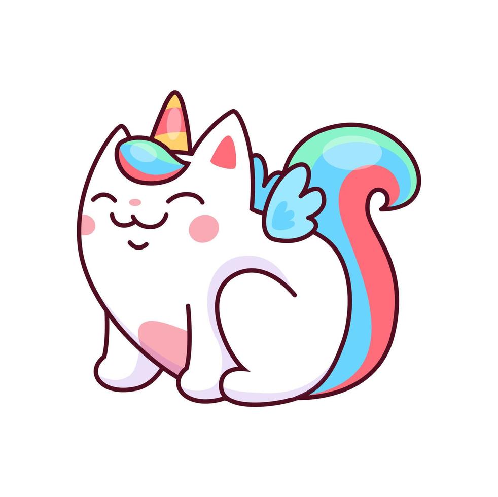 Cartoon cute caticorn character, fantasy animal vector