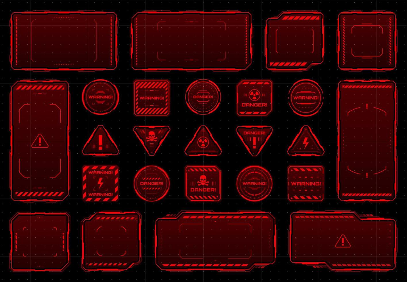 HUD danger and warning red interface frame boxes vector