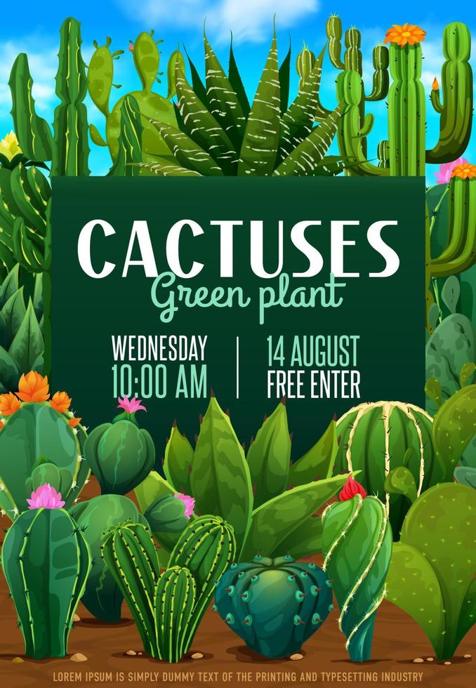 Cactus succulents shop flyer with desert plants vector