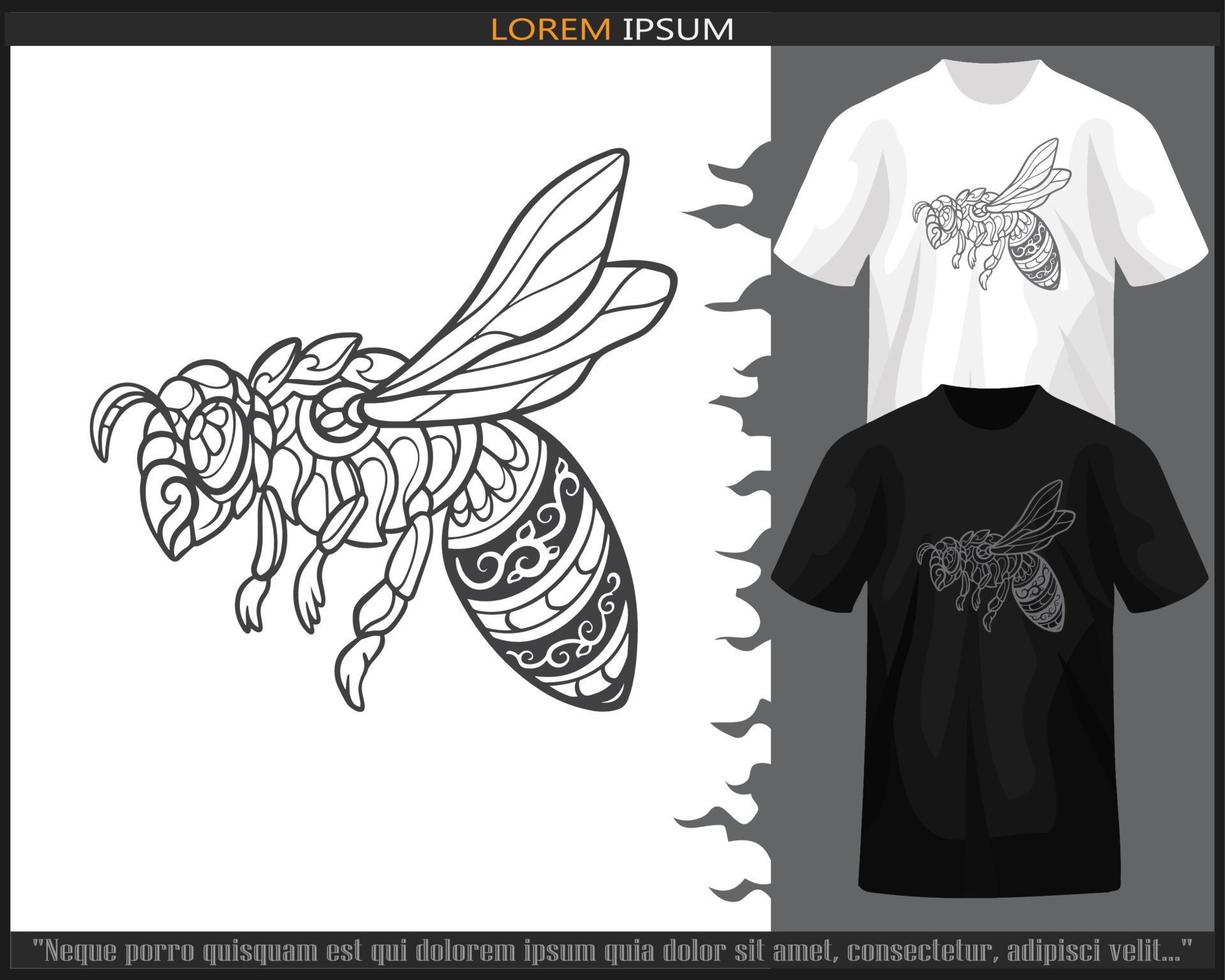 Stinger bee mandala arts isolated on black and white t shirt. vector