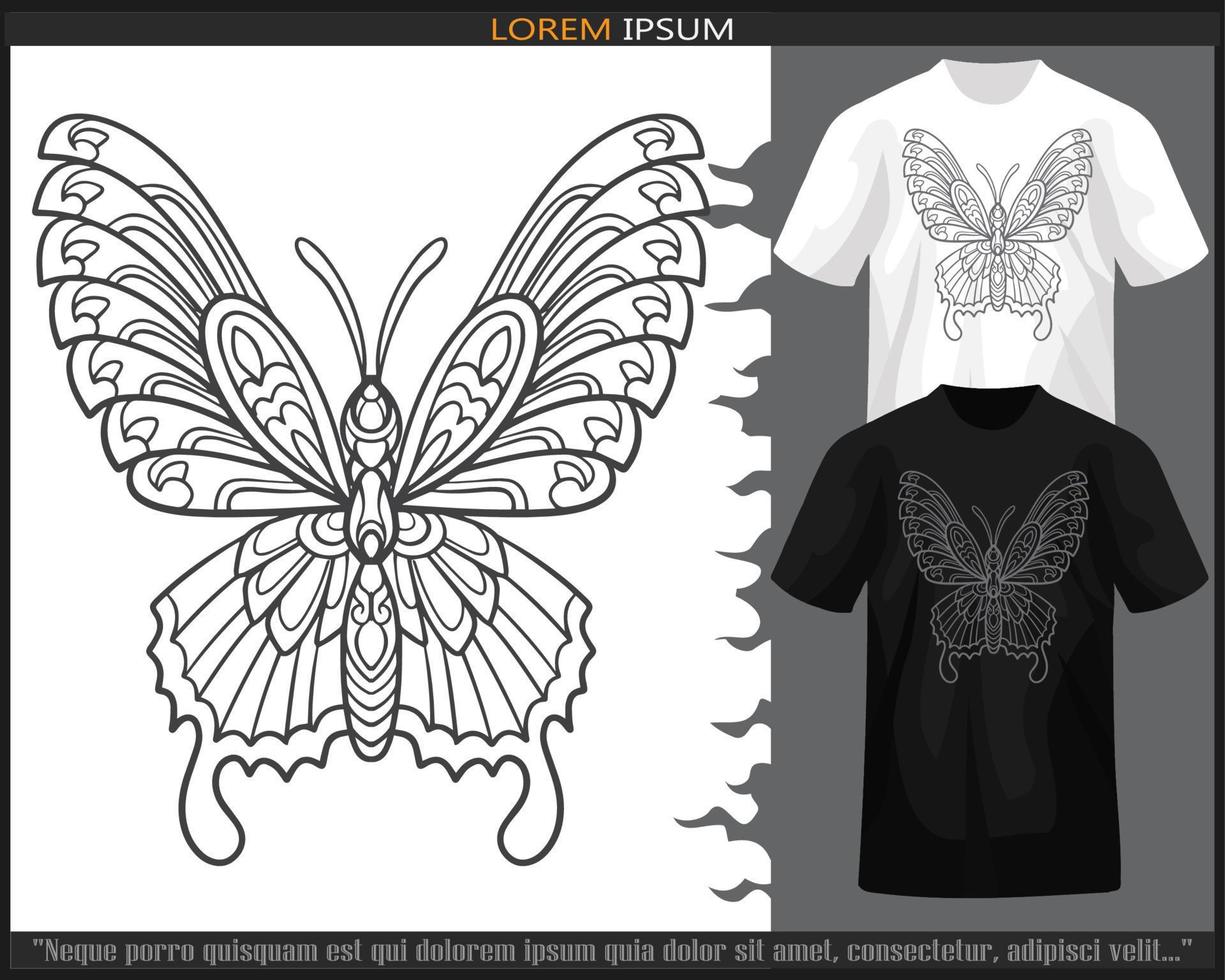 butterfly mandala arts isolated on black and white t shirt. vector