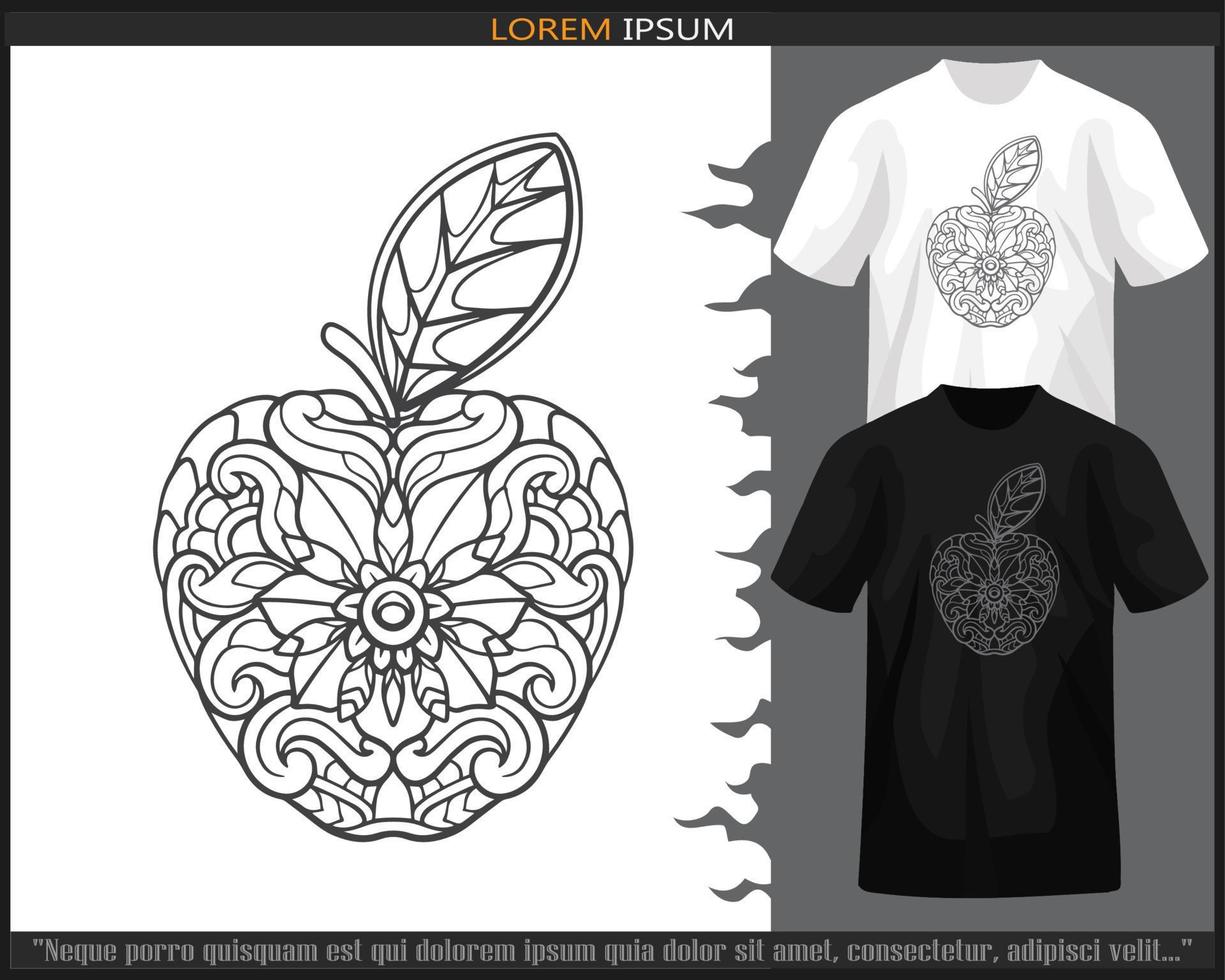 manzana Fruta mandala letras aislado en negro y blanco t camisa. vector