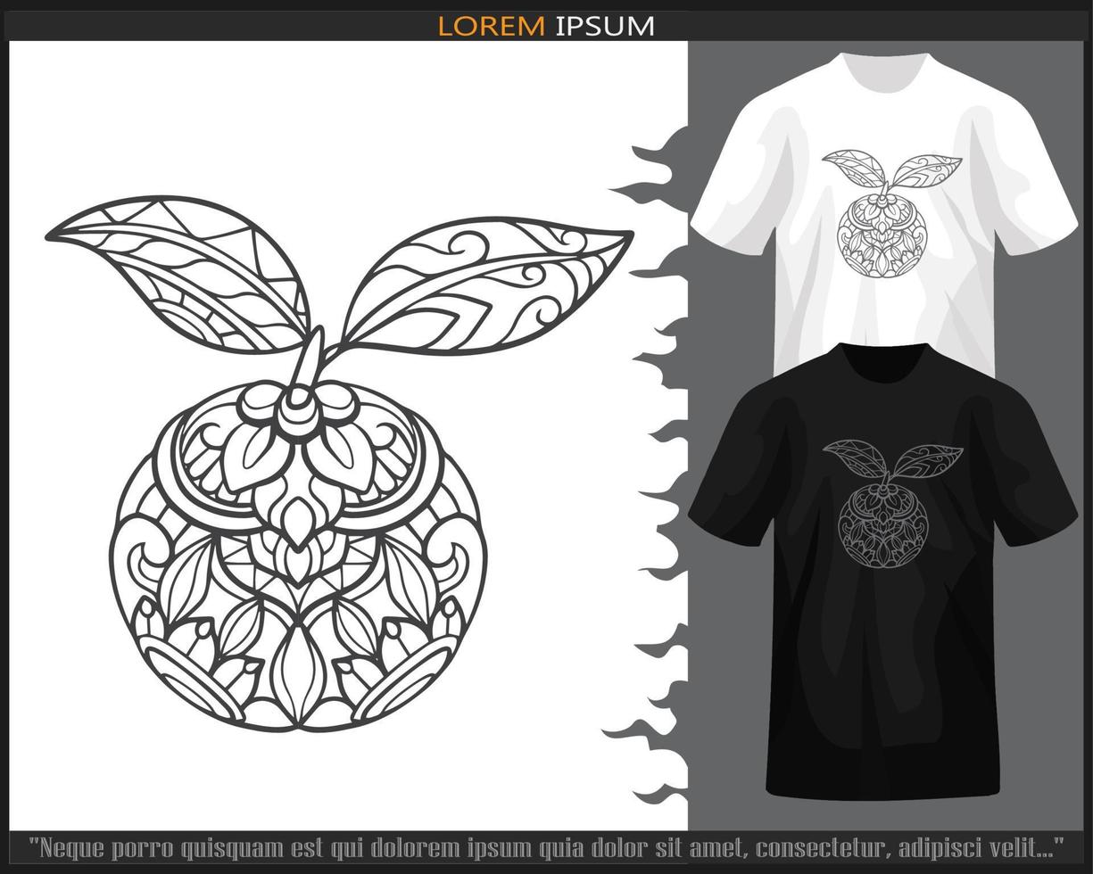 Orange fruit mandala arts isolated on black and white t shirt. vector