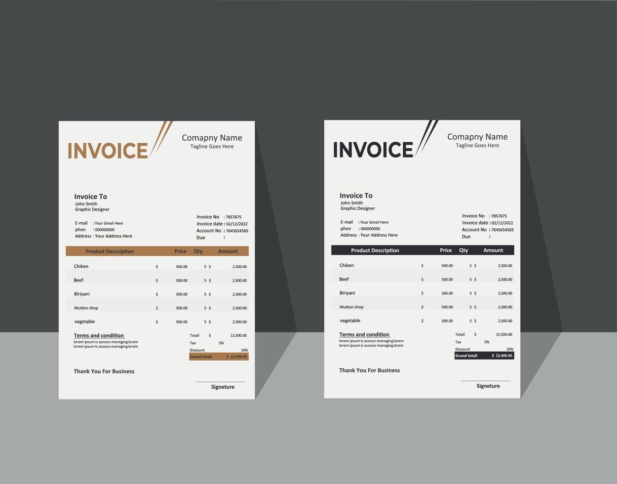 Simple invoice template for business vector