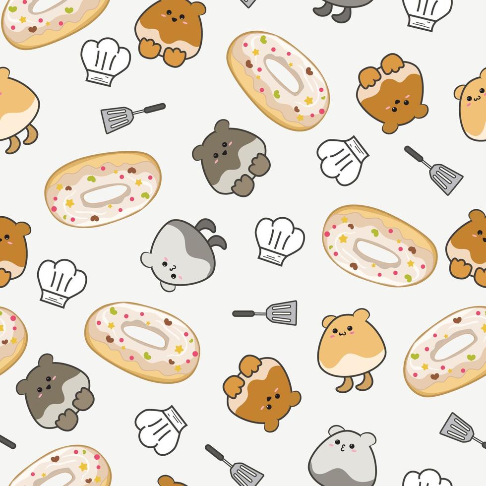 kawaii animals doodle set vector in a pattern