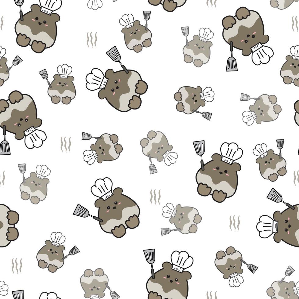 kawaii animals doodle set vector in a pattern