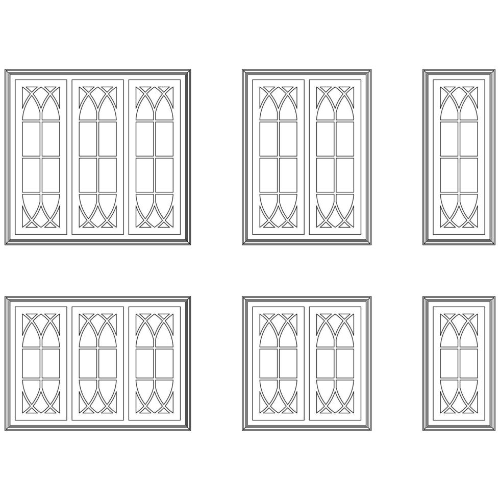 Classic windows set graphic black white isolated sketch illustration vector