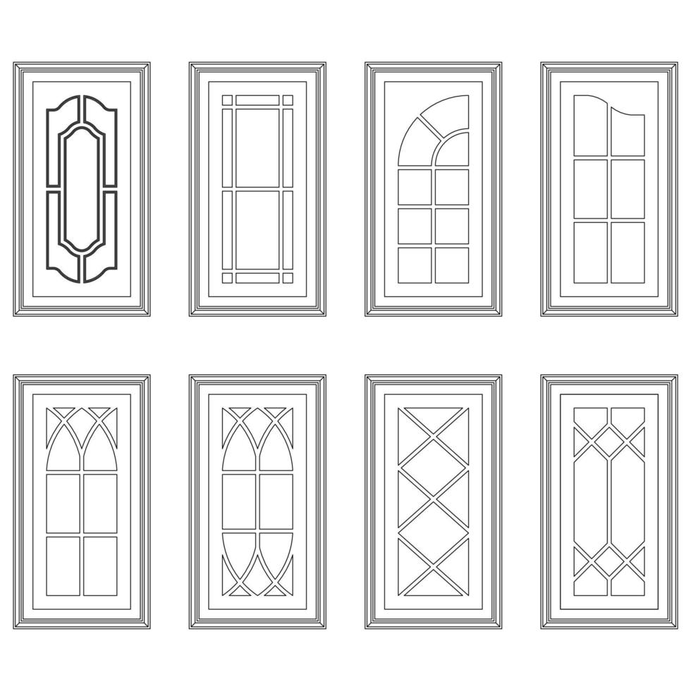 Classic windows set graphic black white isolated sketch illustration vector