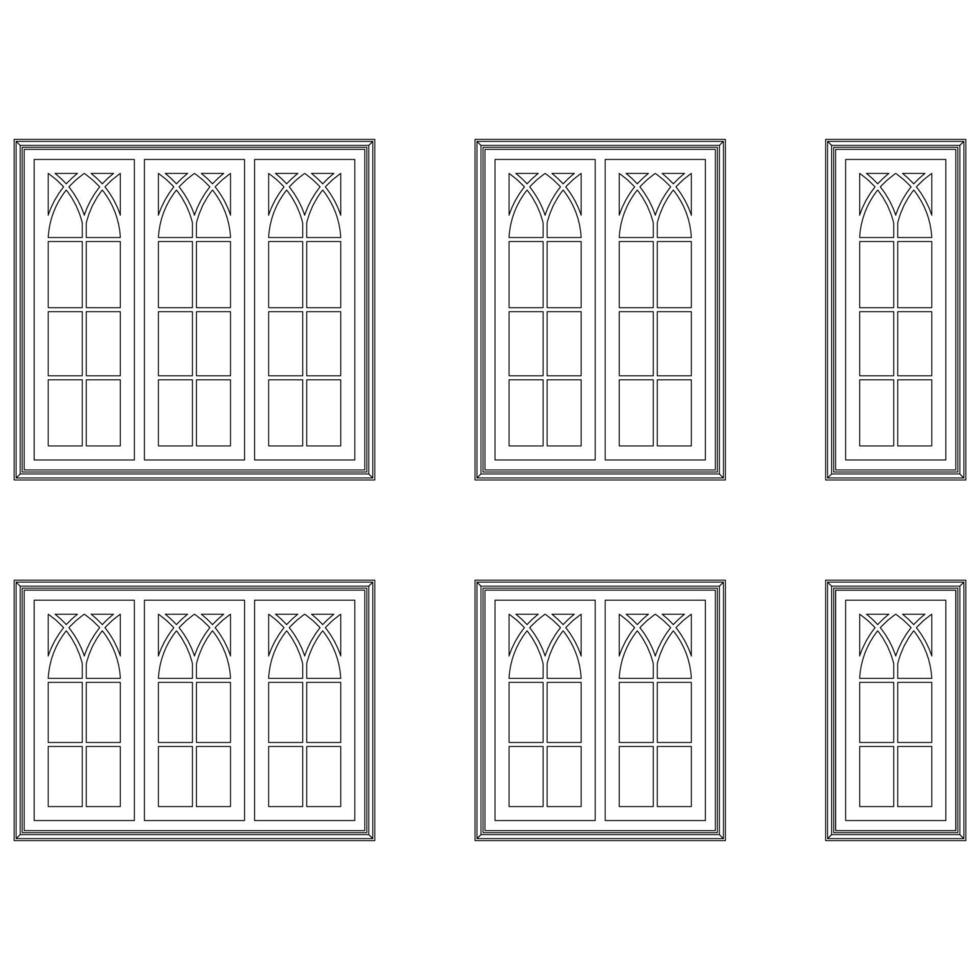 Classic windows set graphic black white isolated sketch illustration vector