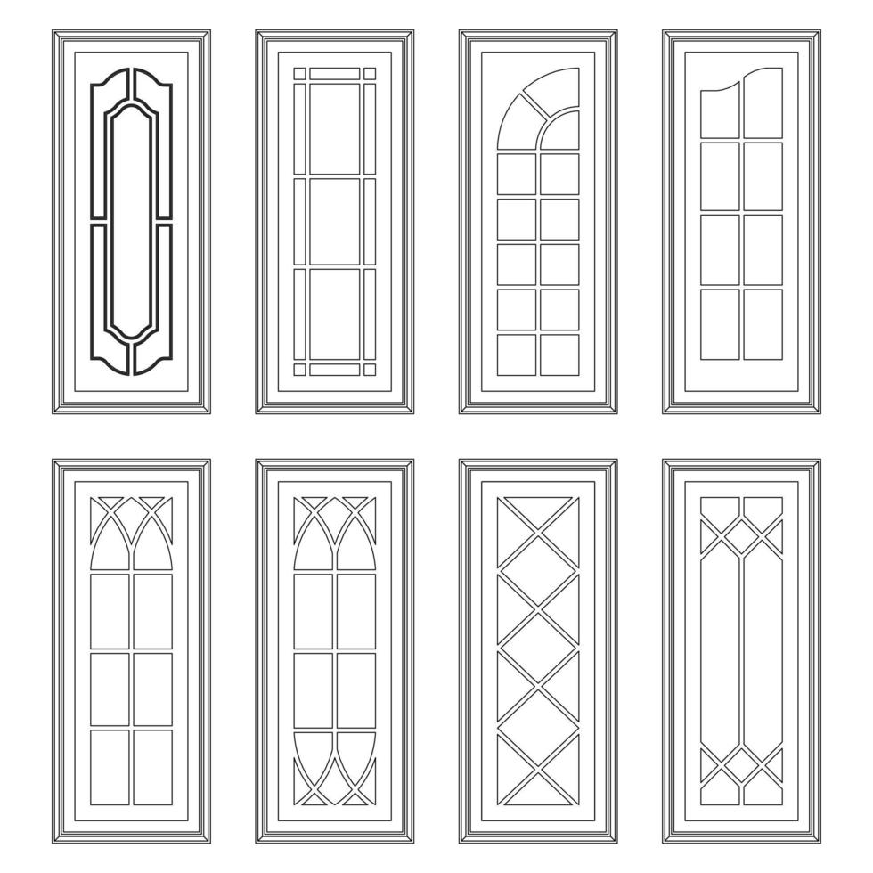 Classic windows set graphic black white isolated sketch illustration vector