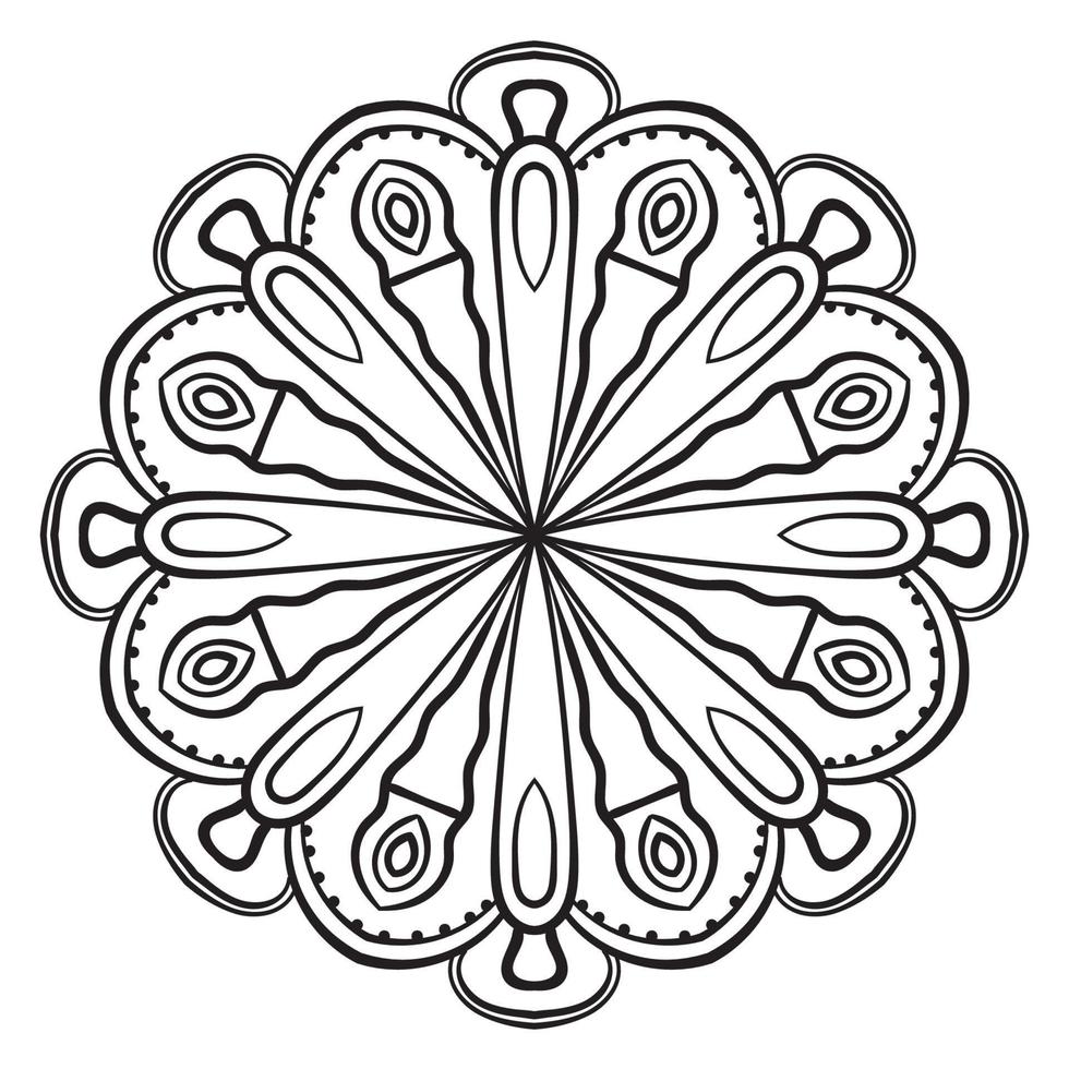 mandala de flores de contorno negro. Doodle elemento decorativo redondo para colorear libro aislado sobre fondo blanco. círculo geométrico floral. vector