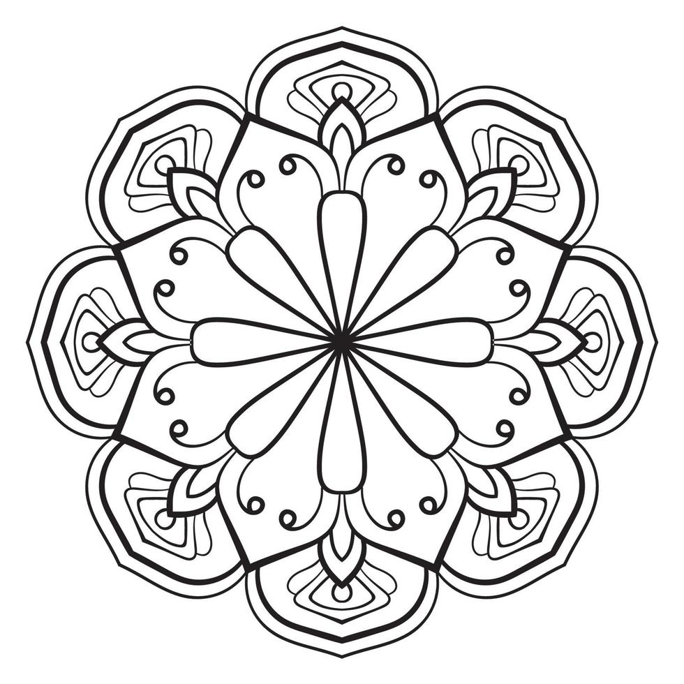 mandala de flores de contorno negro. Doodle elemento decorativo redondo para colorear libro aislado sobre fondo blanco. círculo geométrico floral. vector