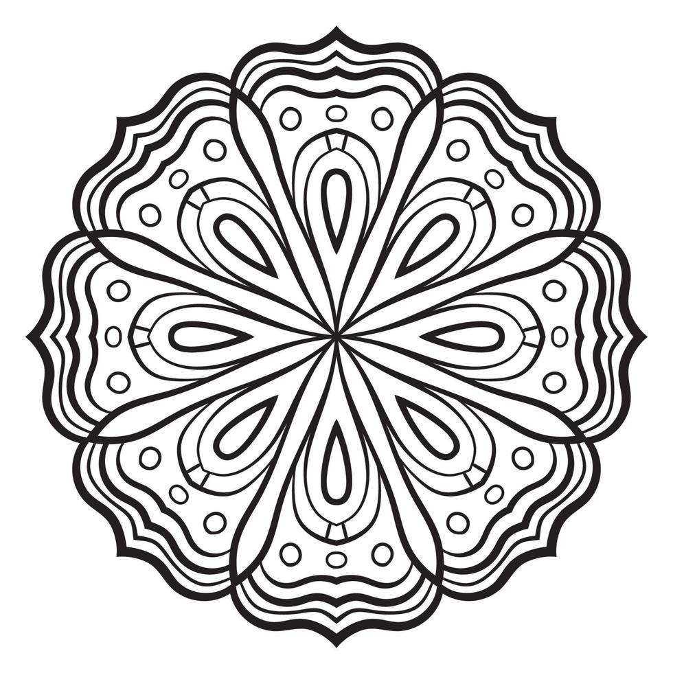 Black outline flower mandala. Doodle round decorative element for coloring book isolated on white background. Floral geometric circle. vector