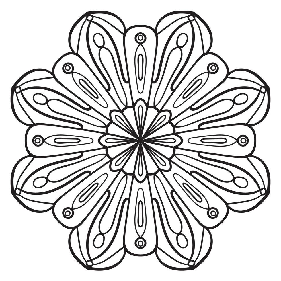 mandala de flores de contorno negro. Doodle elemento decorativo redondo para colorear libro aislado sobre fondo blanco. círculo geométrico floral. vector