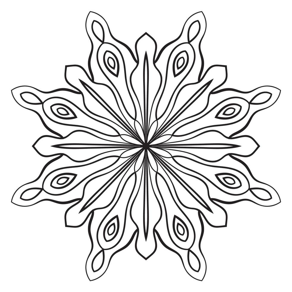 Black outline flower mandala. Doodle round decorative element for coloring book isolated on white background. Floral geometric circle. vector