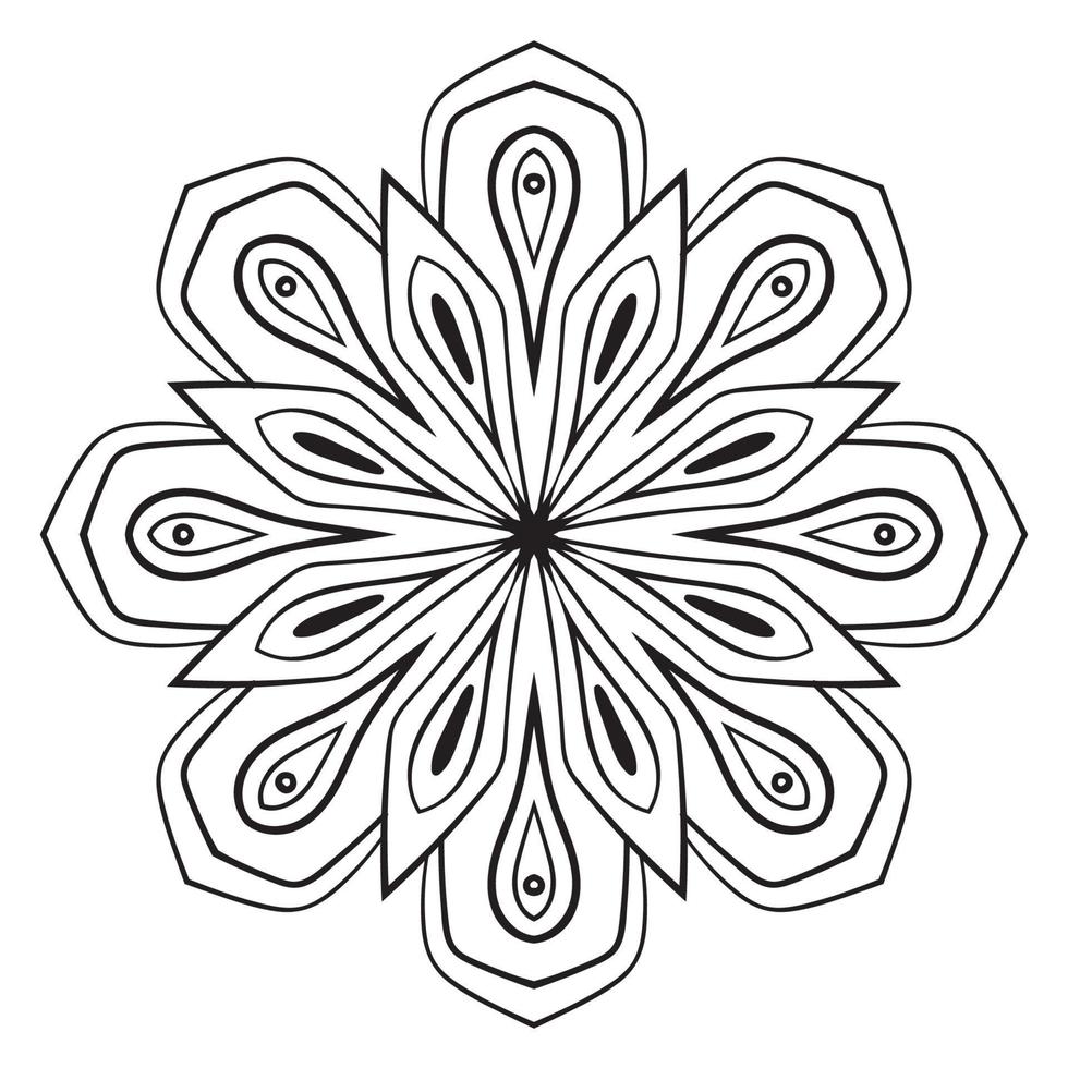 mandala de flores de contorno negro. Doodle elemento decorativo redondo para colorear libro aislado sobre fondo blanco. círculo geométrico floral. vector