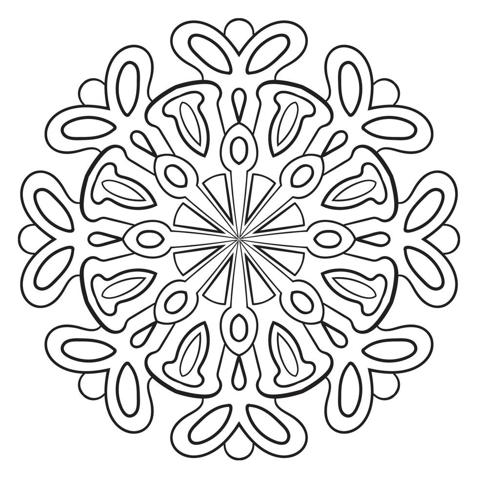 Black outline flower mandala. Doodle round decorative element for coloring book isolated on white background. Floral geometric circle. vector