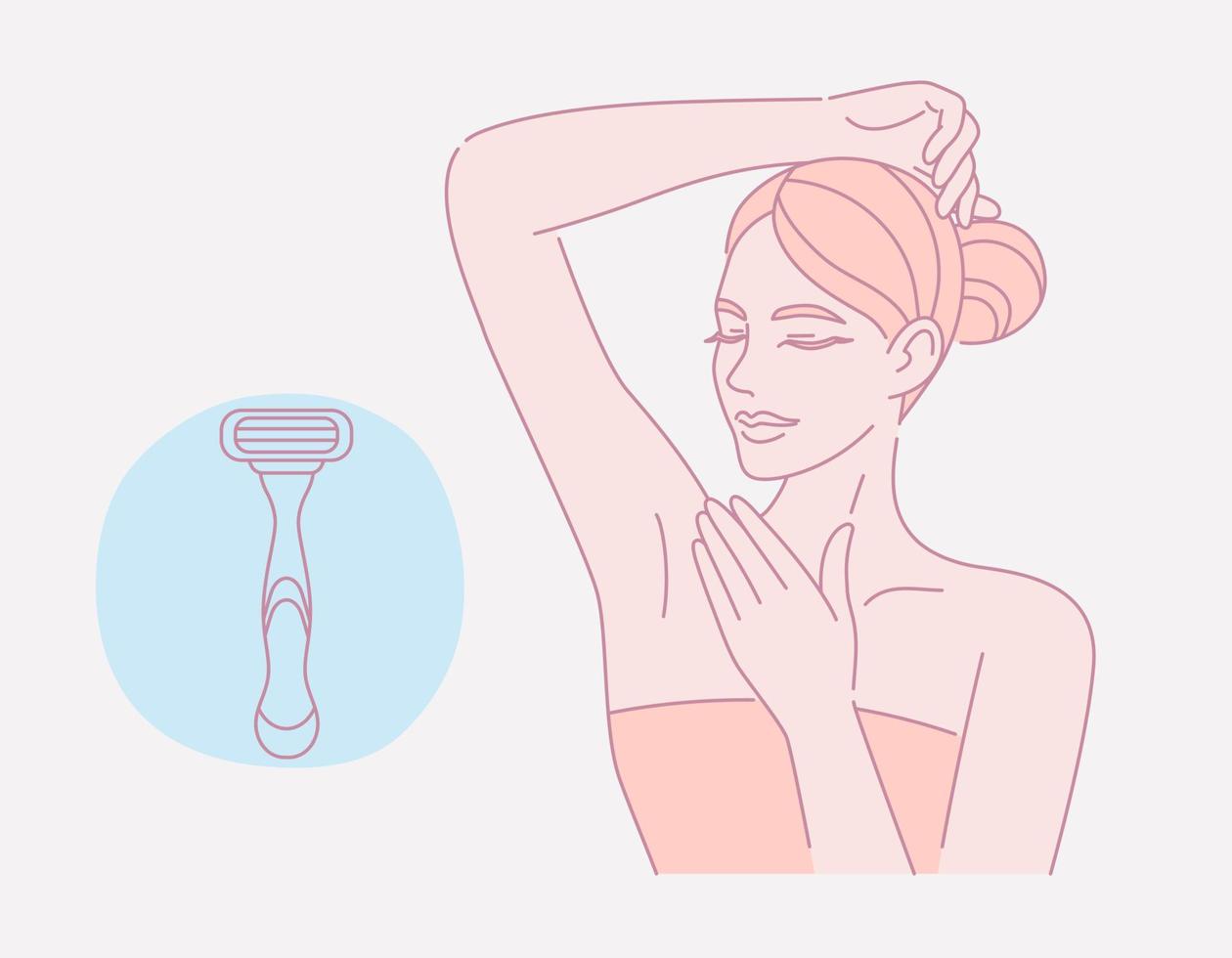 Female smooth armpit. Hair removal. Laser and wax epilation. Linear logo minimalist style. Beauty body care concept. Vector design illustration.