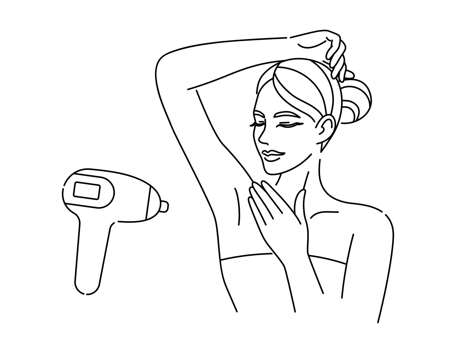 Female smooth armpit. Hair removal. Laser and wax epilation. Linear logo minimalist style