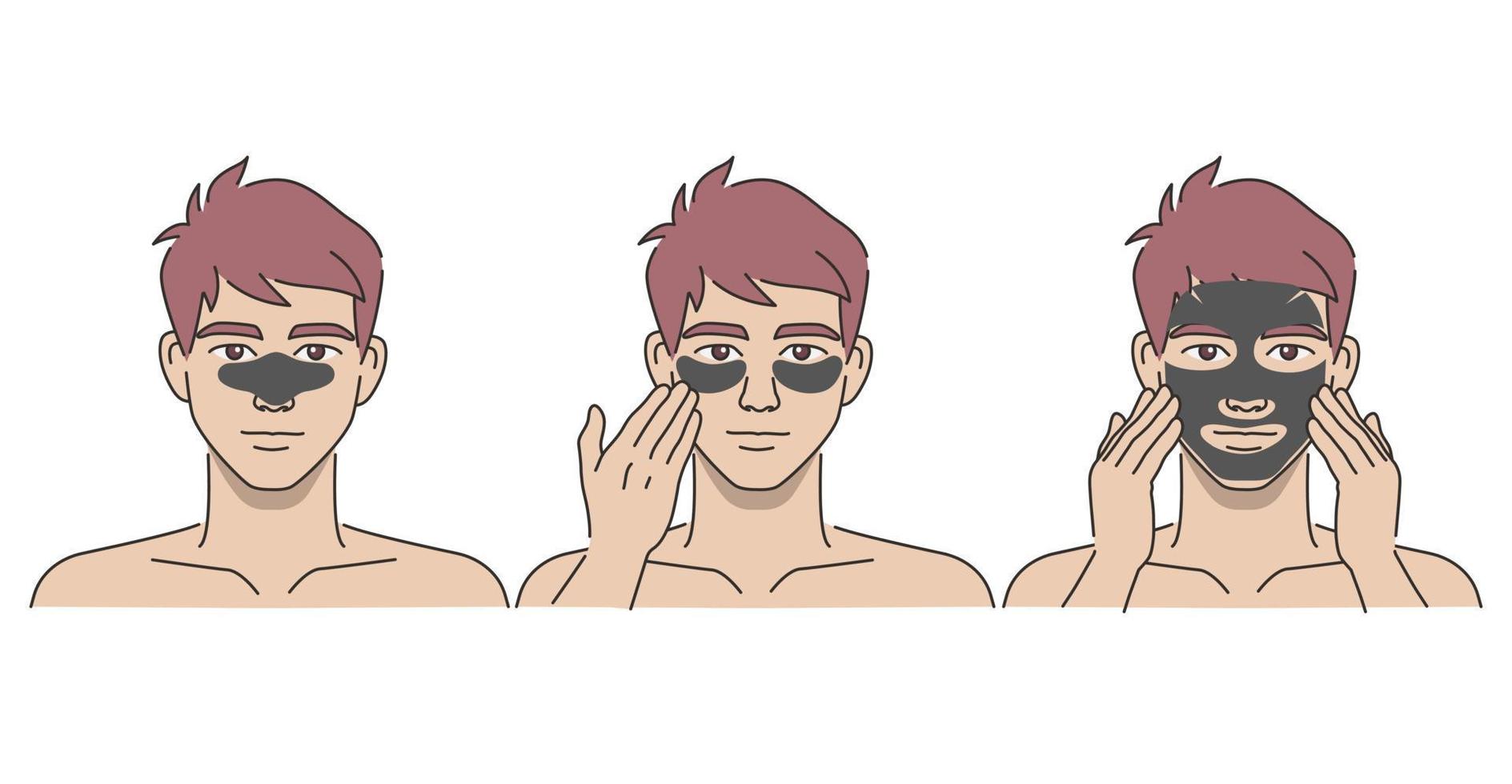 joven hombre con cara mascarilla, spa y piel cuidado para hombres. en blanco fondo, lineal logo minimalista estilo. vector