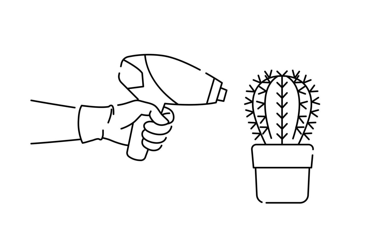 Hand wearing rubber gloves holding laser epilator doing cactus hair removal, laser epilation, idea concept. Vector design illustration.
