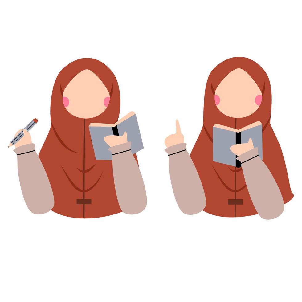 Muslim Girl Reading Book Illustration vector