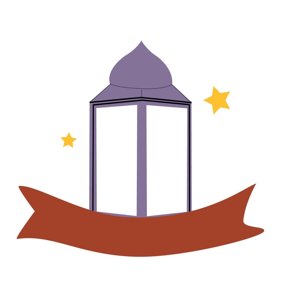 Lantern and Ketupat and Crescen Moon with Ribbon Banner Islamic Decoration vector