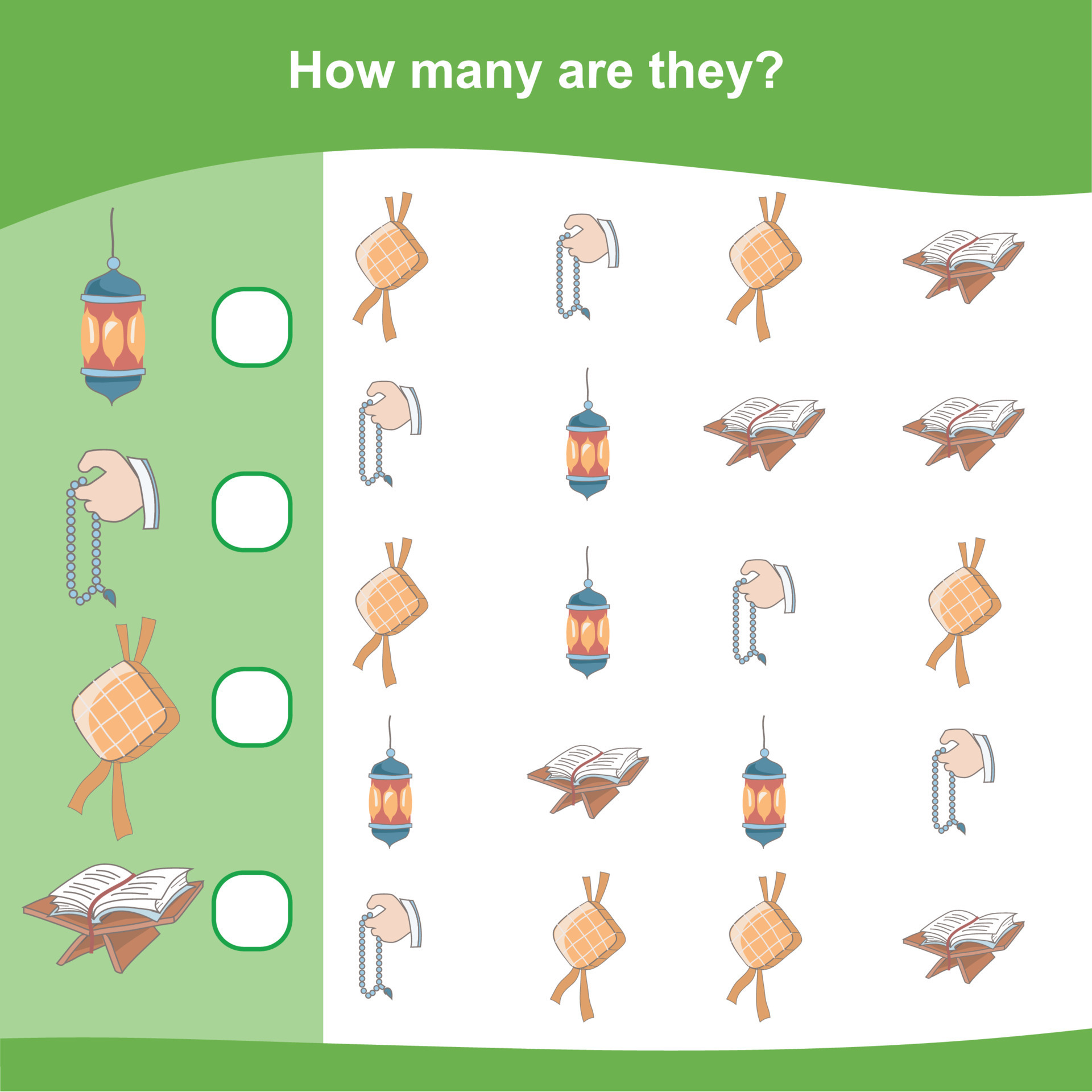 How many are they game. Counting Ramadhan items for preschool. Cute