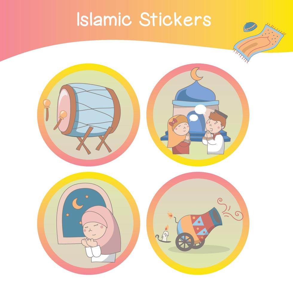 Cute Islamic image flashcards. Islamic flashcards collections. Colorful printable flashcards for preschool Educational printable game cards. Vector illustration.