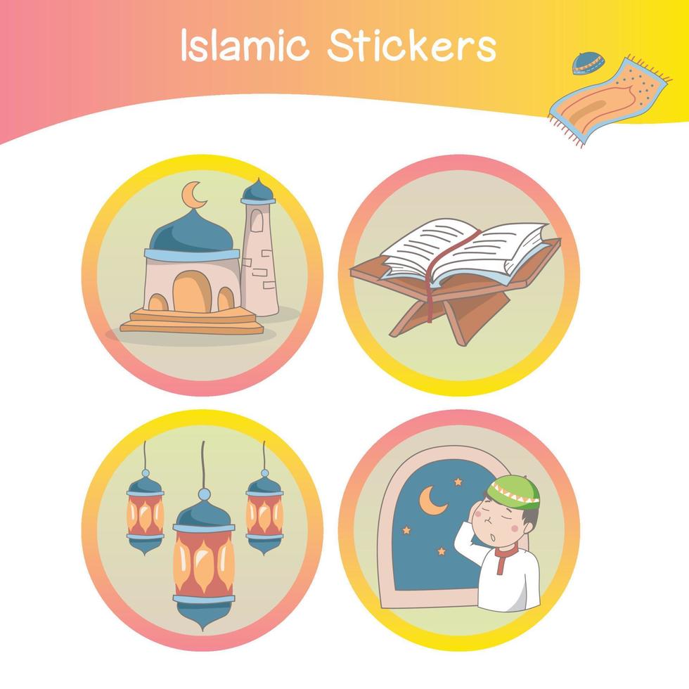 Cute Islamic image flashcards. Islamic flashcards collections. Colorful printable flashcards for preschool Educational printable game cards. Vector illustration.