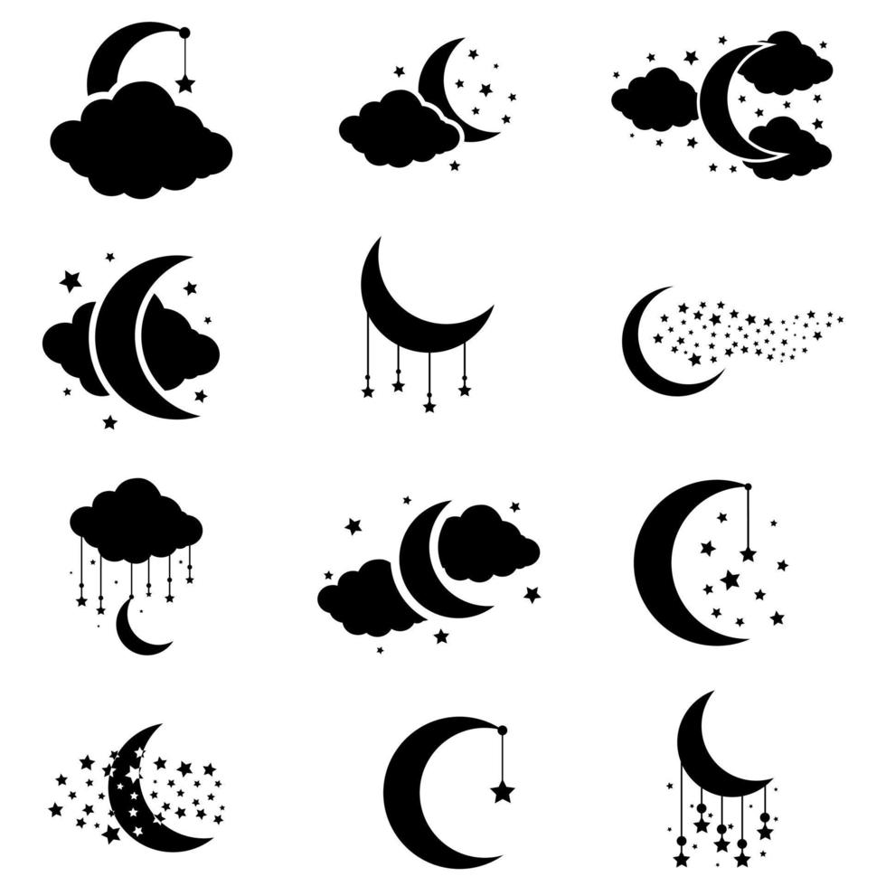 Moon and Stars icon vector set. Night illustration sign collection. dream symbol. Sleep logo.