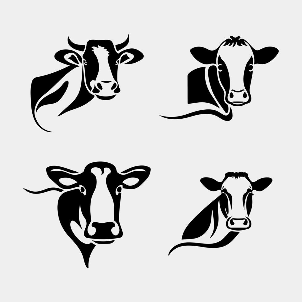 conjunto de vaca cara logo vector diseño idea