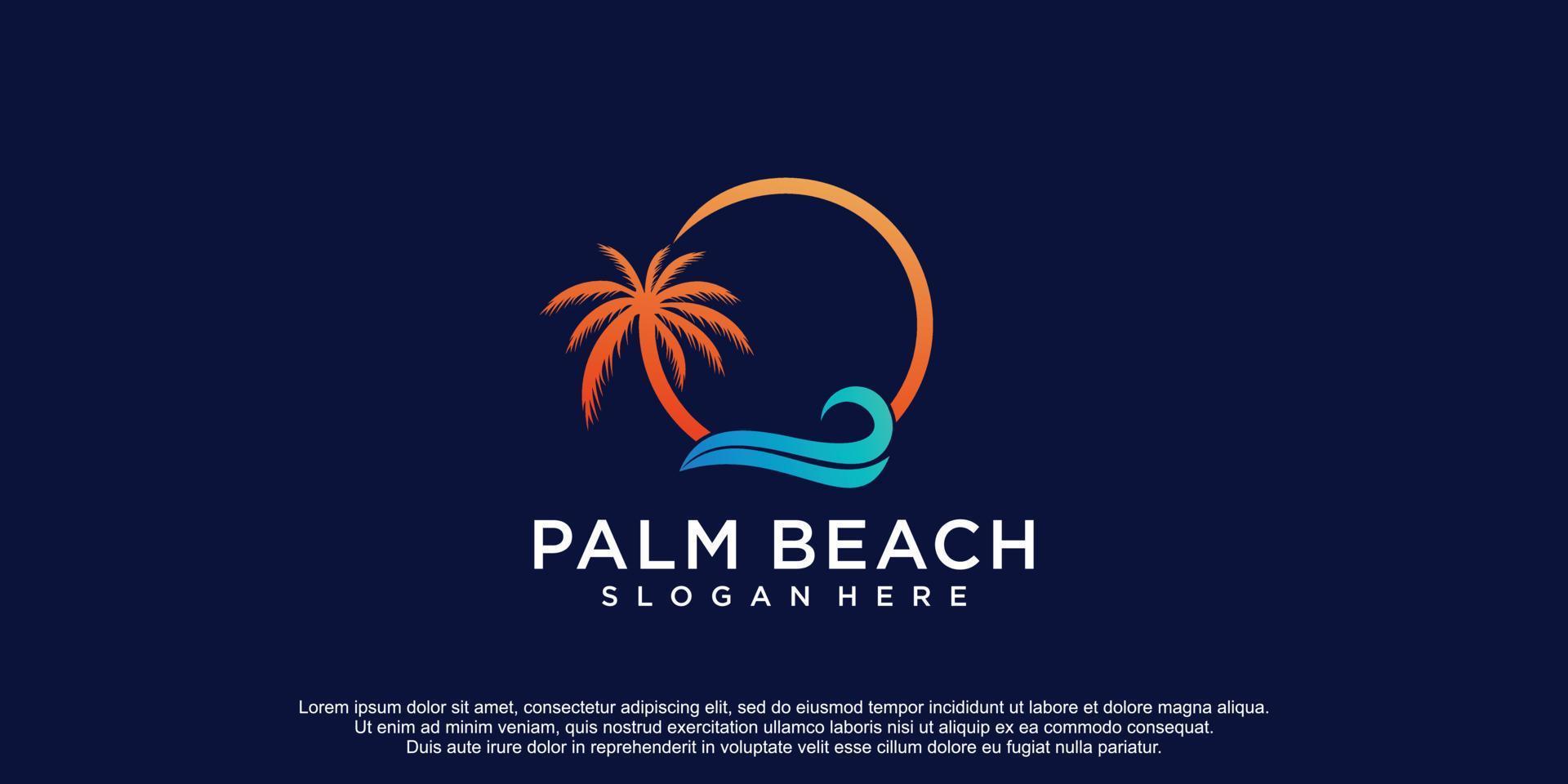 Palm trees emblems combination palm tree and beach logo travel company travel agency vector