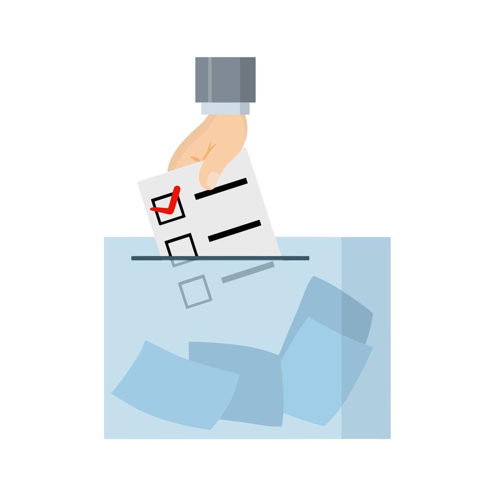 Voting for the President. Hand holding an election ballot. Political event. Paper document file. Flat cartoon illustration vector