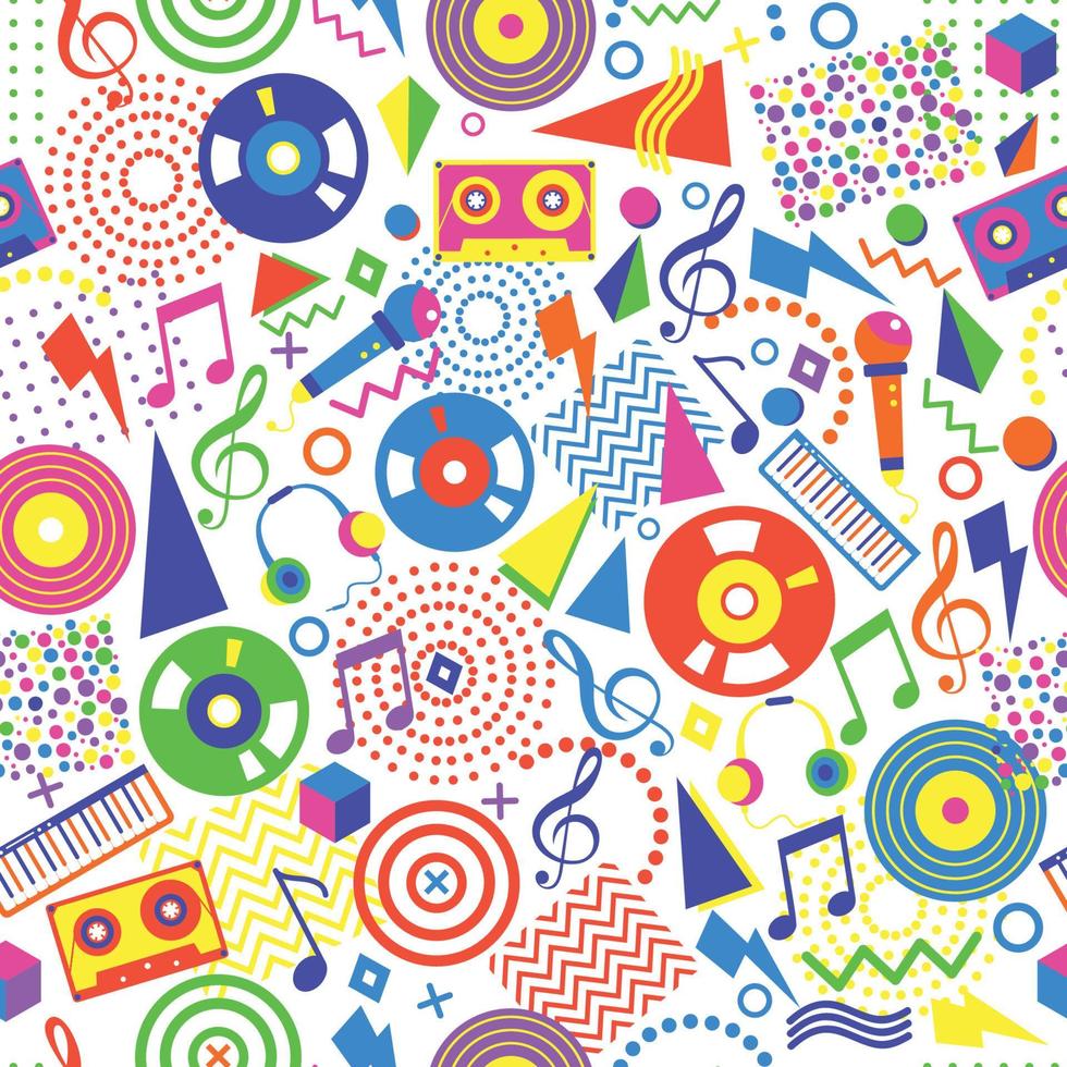 Retro Pop Eighties Musi Disco Seamless Pattern. Futuristic 80 s