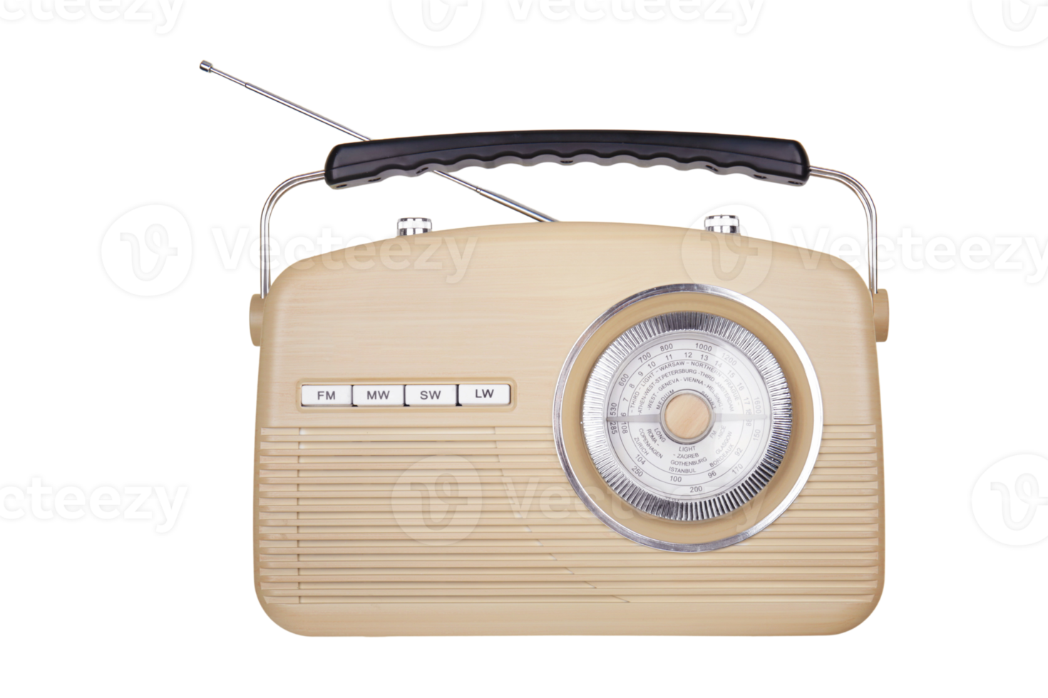 Beige classic radio isolated on a transparent background png