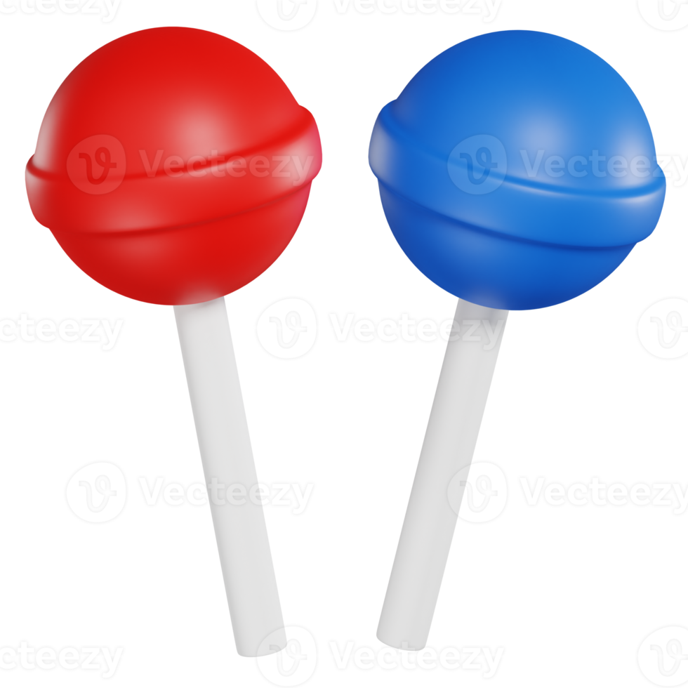 3D candy red blue lollipop rendering icon with smooth surface for app or website png