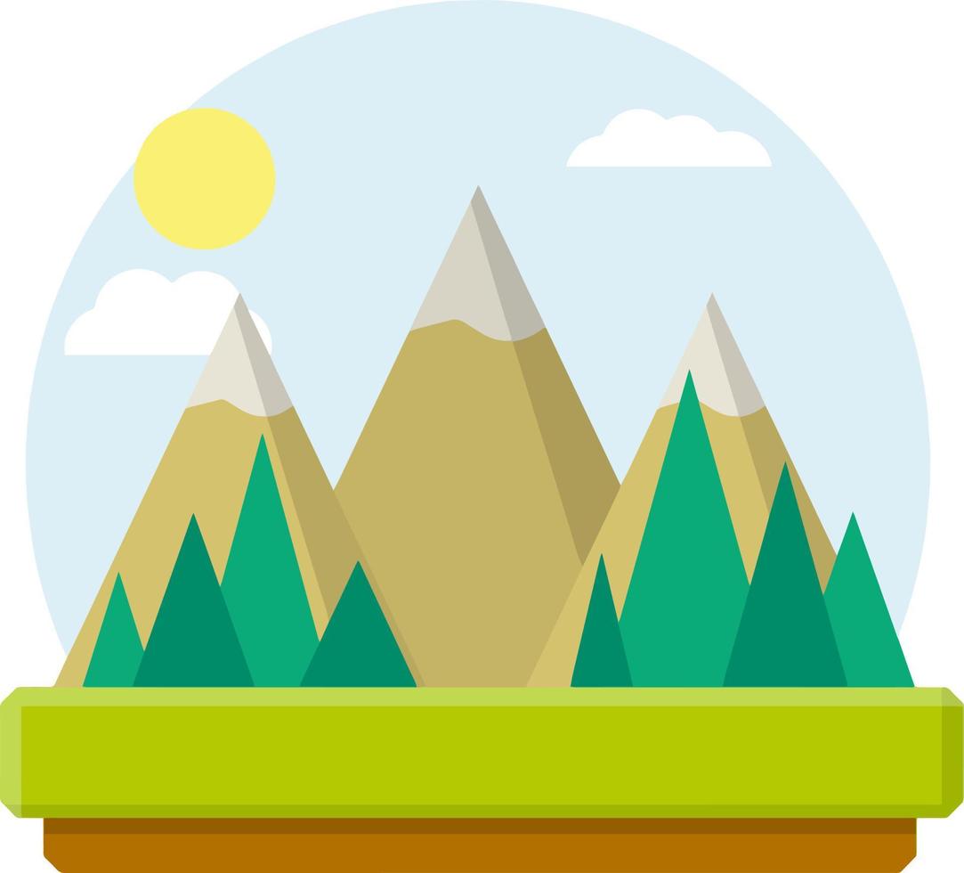 Summer landscape with mountains. Green fir and pine, blue sky and grass. Beautiful background and template. Nature, Park and forest. vector