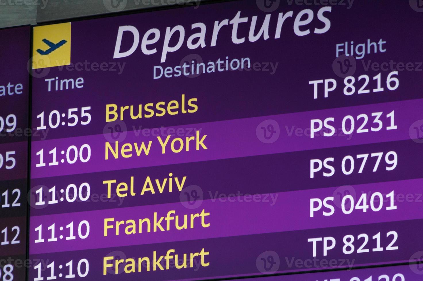 close up of departures board in airport photo