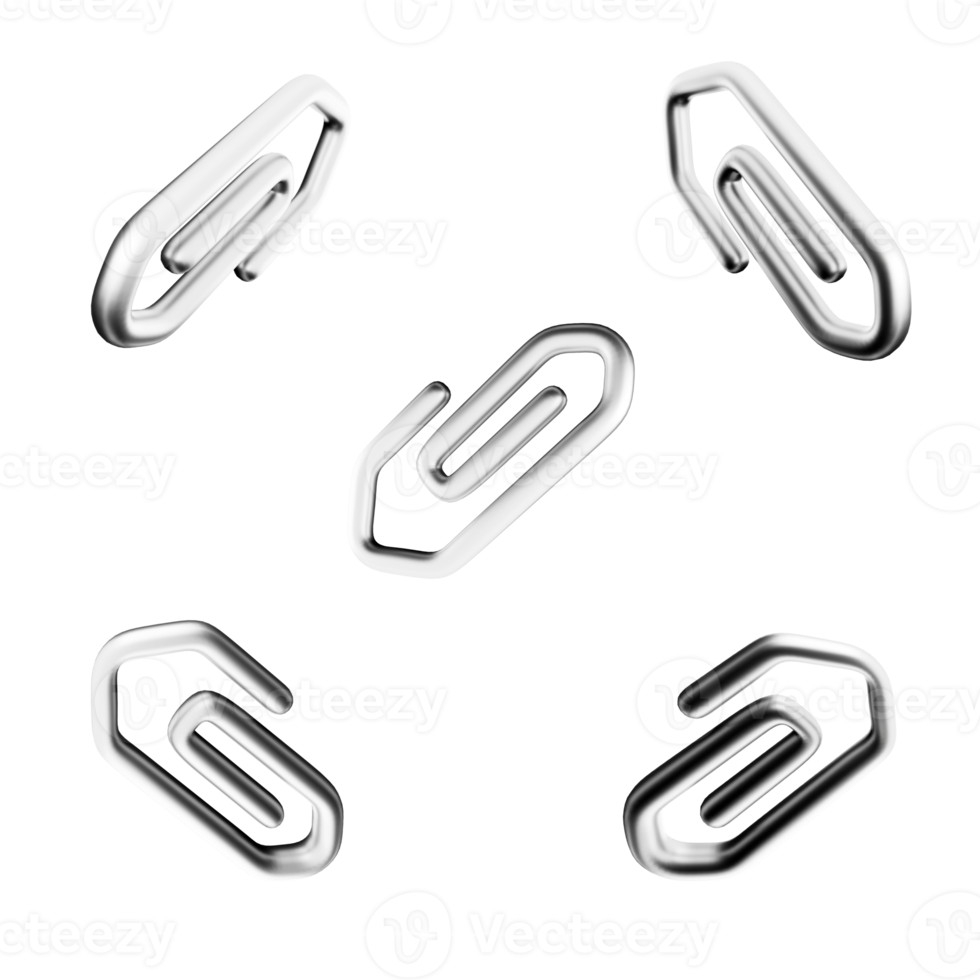 3d rendering paper clip icon set. 3d render Metal fixture, clip for fastening papers different positions icon set. png