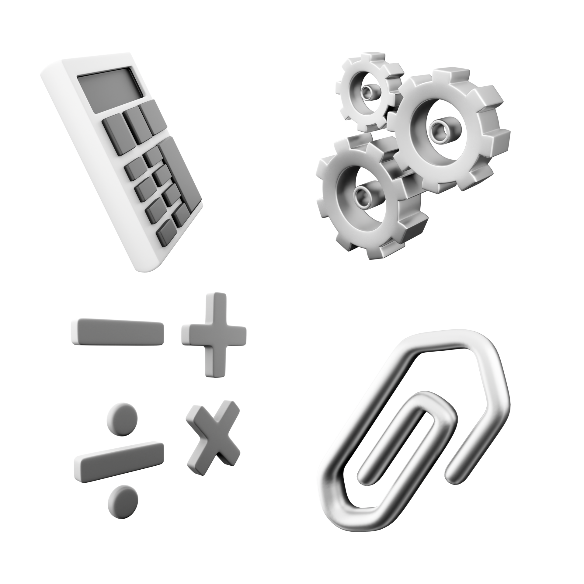 3d rendering calculator three gears add subtract multiply divide