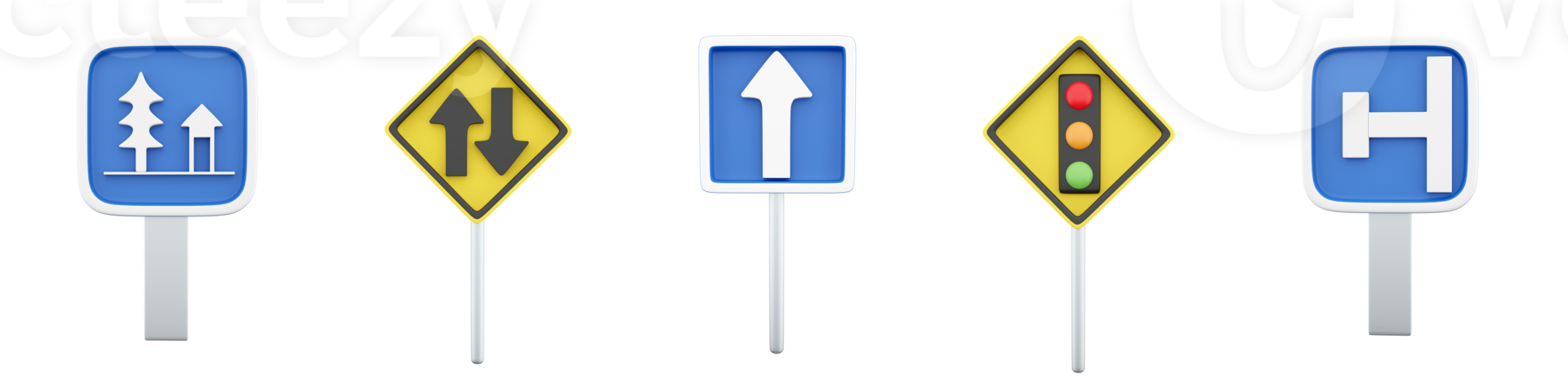 3d rendering One way, two way, resting place, dead end on the left, traffic light regulation road sign icon set. 3d render road sign concept icon set. png