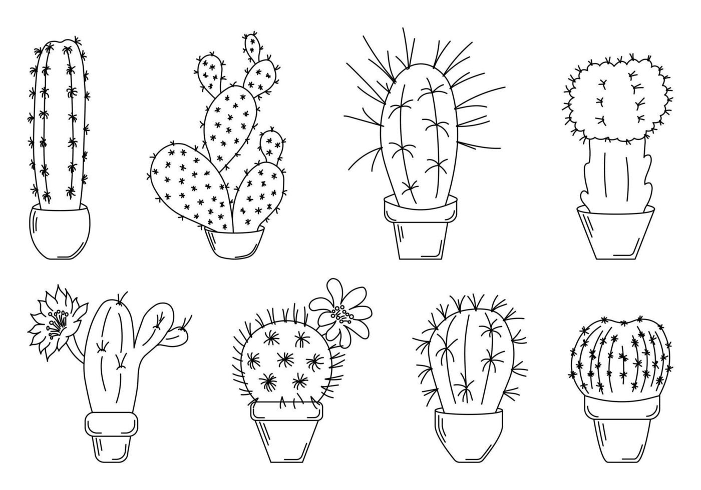 Set of Black Cacti Outline vector