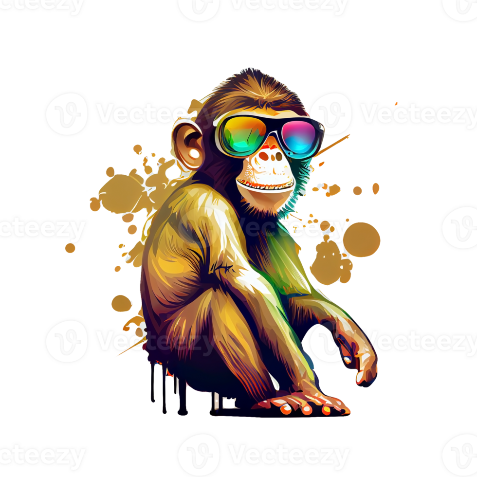 Colorful monkey ape artwork illustration t-shirt design, transparent background, png