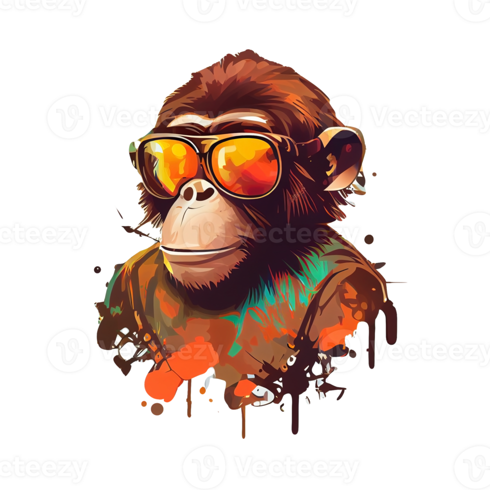 colorida macaco macaco obra de arte ilustração camiseta projeto, transparente fundo, ai gerado png