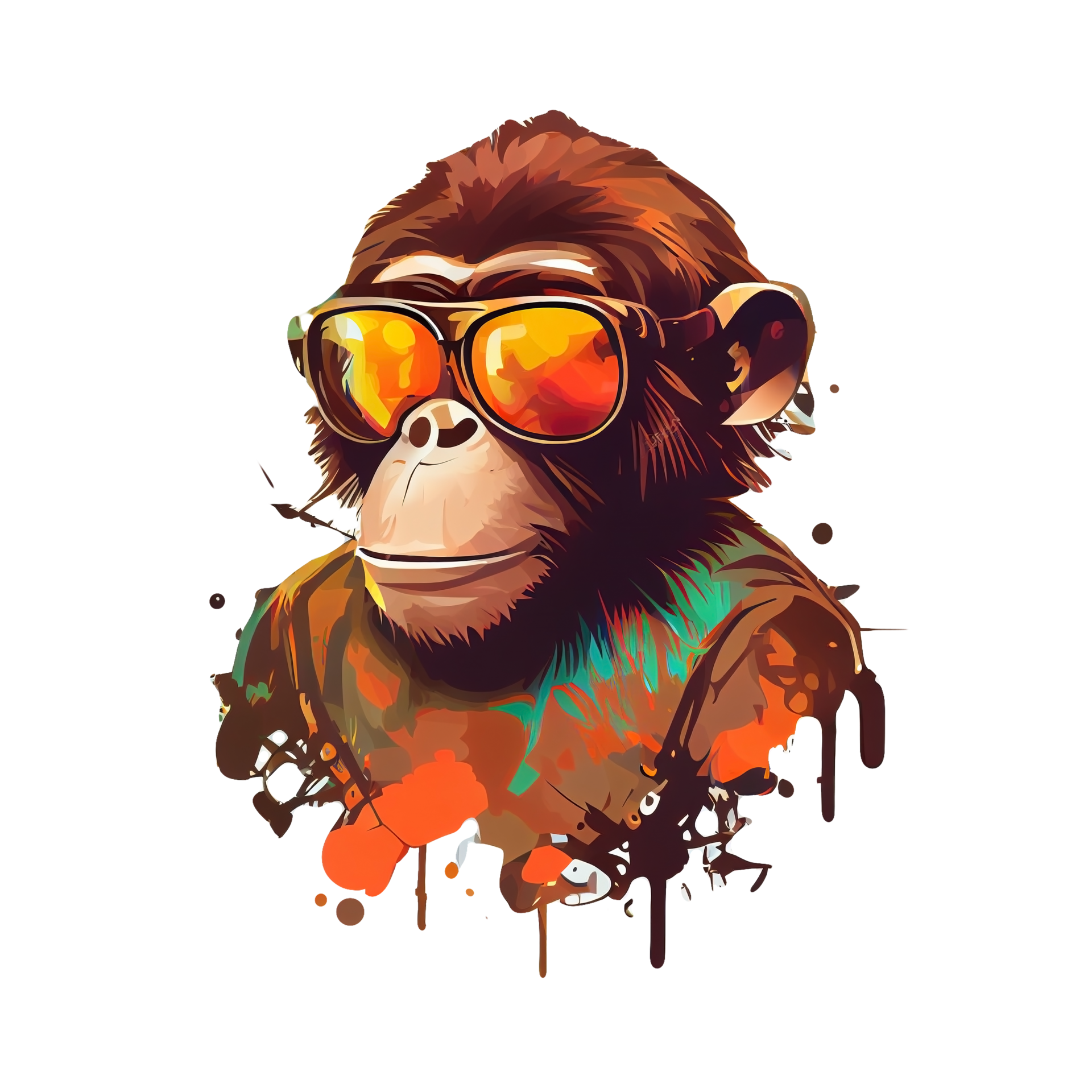 Colorful monkey ape artwork illustration t-shirt design, transparent
